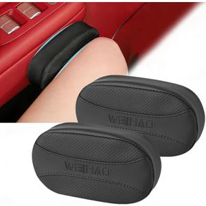 2PCS Car Knee Cushion Pad, Car Door Knee Pad Rest Cushion, Center Console Car Knee Pad Protector, Memory Foam Compact Knee Support with Hook & Loop, Nappa Leather Car Knee Support Cushion (Black)