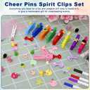 176 Set Cheer Pin Charms with 20 Colored Clothes Pins Wooden Cheer, 42 Mini Resin Animals and Self 4 Adhesive Stickers, 4 Pen, Cheerleaders Pins for Backpacks Ribbon Team Classroom Cheer Gifts Bulk