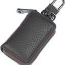 Leather Key Case Holder Auto Key Chain Protector Cover Zipper Bag Remote Fob for Car (Brown)