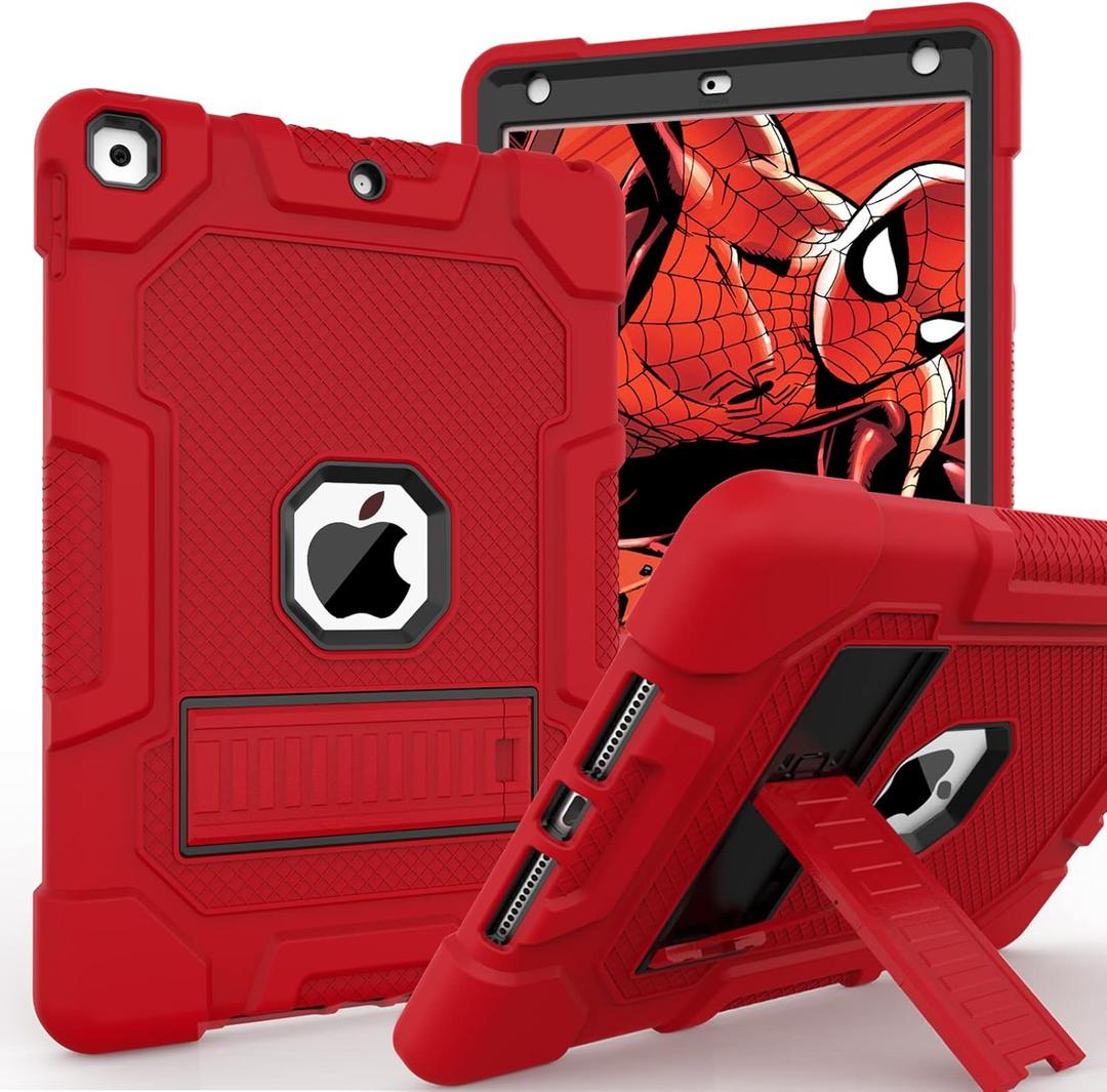 TIMISM for iPad 9th/8th/7th Generation 10.2 Inch Case 2021/2020/2019, with Kickstand, Heavy Duty Shockproof Hybrid Three Layer Protective Cover, Red+Black