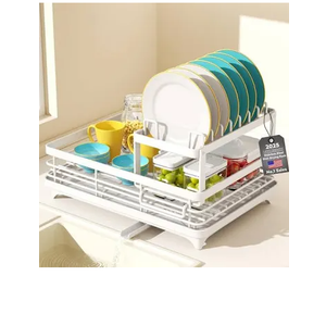 Stainless Steel Dish Drying Rack, Dish Rack for Kitchen Counter, Rust-Proof Large 2 Tier Metal Dish Racks, Utensil Holder, Cup Holder (Black)