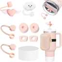 Stanley Cup Accessories Set Includs 1 Pcs Water Bottle Pouch, 6 Silicone Spill Proof Stopper, 2 Straw Cover Cap(9-10mm Straw), Boot for 40oz & 30oz Tumbler (Pink)