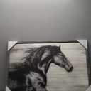 Running Horse Wall Art Framed - Black White Wildlife Prints Wild Animal Portrait Picture Painting Wooden Artwork Decor for Living Room (36"L x 24"W)