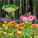 2 Pack Bird Baths for Outdoors, Colorful Metal Bird Bath for Outside, Hummingbird Bath with Five Stakes, Garden Flower Small Birdbath for Garden Decor, 31.3" H x 10.63" Dia (Red,Green)