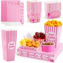 48 Pcs Movie Night Party Supplies Include 12 Paper Snack Trays 12 Popcorn Buckets 12 Snack Boxes 12 Food Bowls, Disposable Cinema Theater Accessories for Family Outdoor Party Birthday (Pink)
