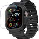 elkson Made for Apple Watch Ultra 2 1 Bumper Case Band 49mm Screen Protector Tempered Glass, Quattro Pro 2.0 Series Rugged for iWatch, Military Grade Durable Protective Cover, Shock Proof, Black