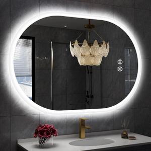 S'bagno 24x36 Inch Oval LED Mirror for Bathroom with Front and Backlight, Anti-Fog, 3 Colors Temperature & Dimmable, Bathroom Mirror with Lights with Memory Function, Waterproof, Shatter-Proof