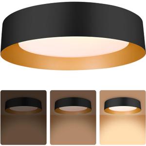 Bargeni 16.5 Inch LED Ceiling Light Fixture, Dimmable Flush Mount Matte Black With Gold Inside, 3000K/Warm White/30W, Modern Light Fixtures Mount for Bedroom, Outdoor, Foyer