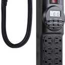 GE 7-Day Digital Power Strip with Timer, 15 AMP, 1800W, 120V, 8 Outlet Timer, 4 Timed / 4 Always On Extension Chord with Timer, Custom Indoor Light Timer, Daily/Weekly Power Strip Timer, Black, 15077