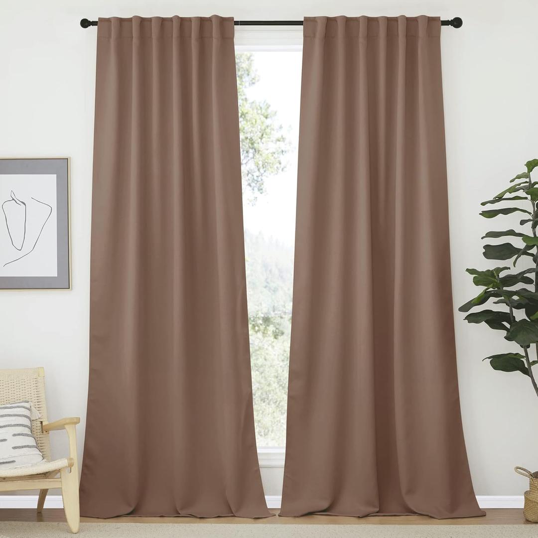 NICETOWN Blackout Curtains and Draperies for Living Room - (Cappuccino Color) 52 inches Wide by 95 inches Long, Set of 2 Pieces, Insulated Solid Drape Panels