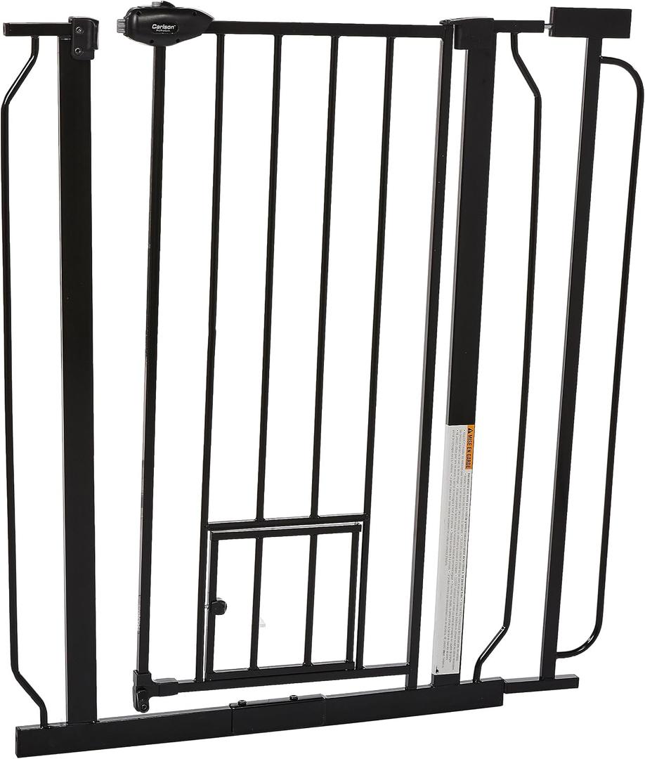 Carlson 36" Extra Tall Walk Through Dog Gate for Doorways & Bottom of Stairs, Metal Pet Gate with Small Pet Door, Expands 29.536.5, Black