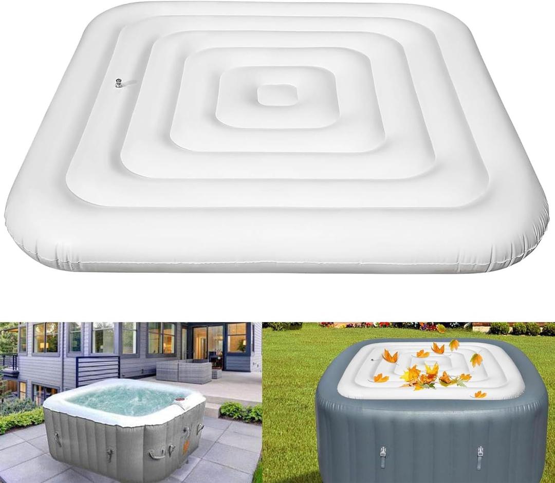 Inflatable Hot Tub Cover for Square Hot Tub with Outdoor Inflatable Energy Saving and Rain Protection Overflow Cover for 4-6 Person Square 5.4FT