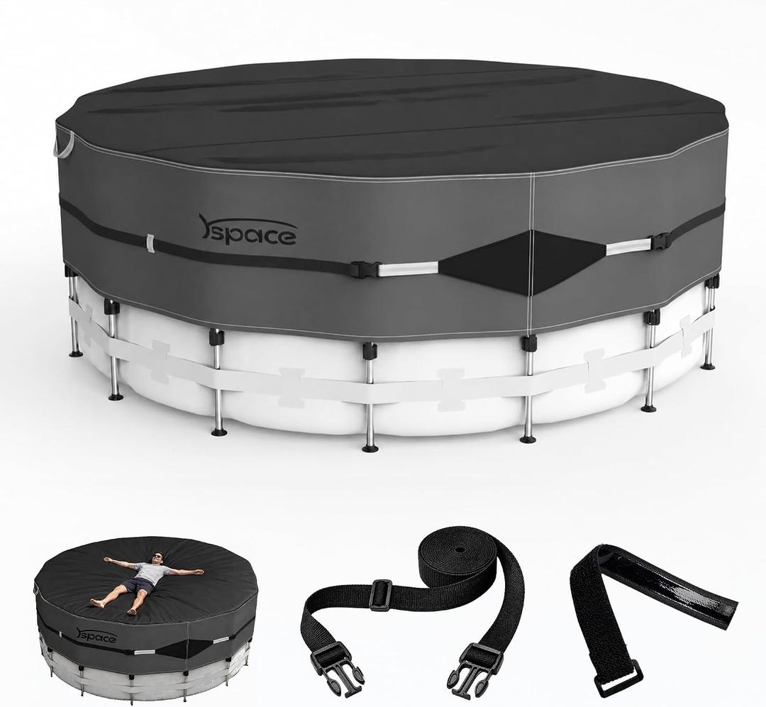 YSPACE 600D Round Pool Cover 24FT for Above Ground Pools Waterproof