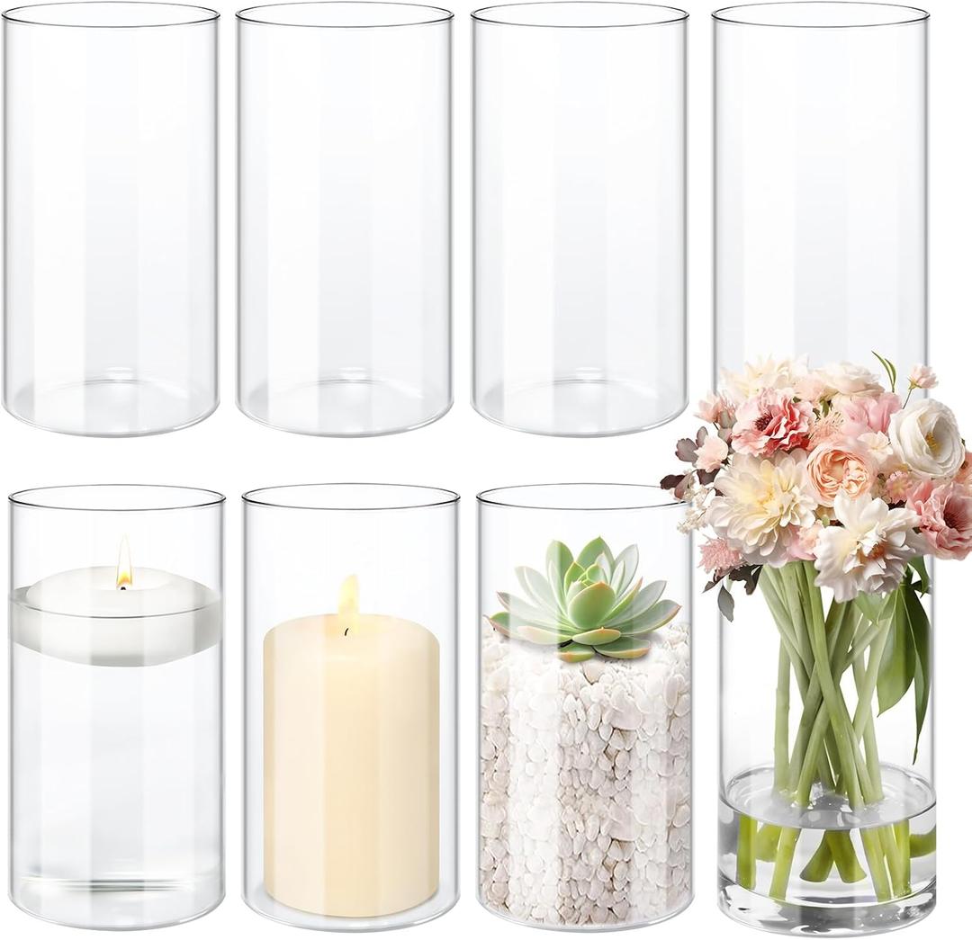 8 Pack Glass Cylinder Vases Clear Flower Vase for Centerpieces 6 Inch Clear Wedding Hurricane Glass Vase Floating Candle Holder for Home Table Decor