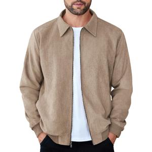 COOFANDY Men's Casual Suede Bomber Jacket Lightweight Full Zip Up Jackets Vintage Faux Leather Jacket L