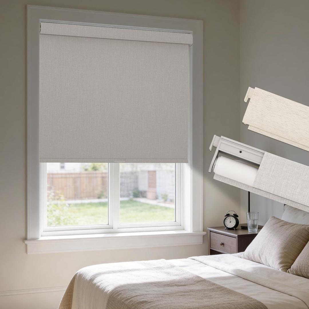 HESTIA No Drill Cordless Blackout Roller Shades, 34"W x 72"H