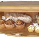Large bread box bread basket wooden box storage boxes kitchen counter organizer, roll top breadbox. bread boxes for kitchen countertop. Bamboo wooden boxes. (Natural)