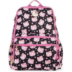 JuJuBe x Hello Kitty Cherry Blossoms Zealous Backpack Diaper Bag, Purses for Women, Includes Changing Pad, Essentials for Mom, Newborn & Baby, Adjustable Padded Straps, Machine Washable