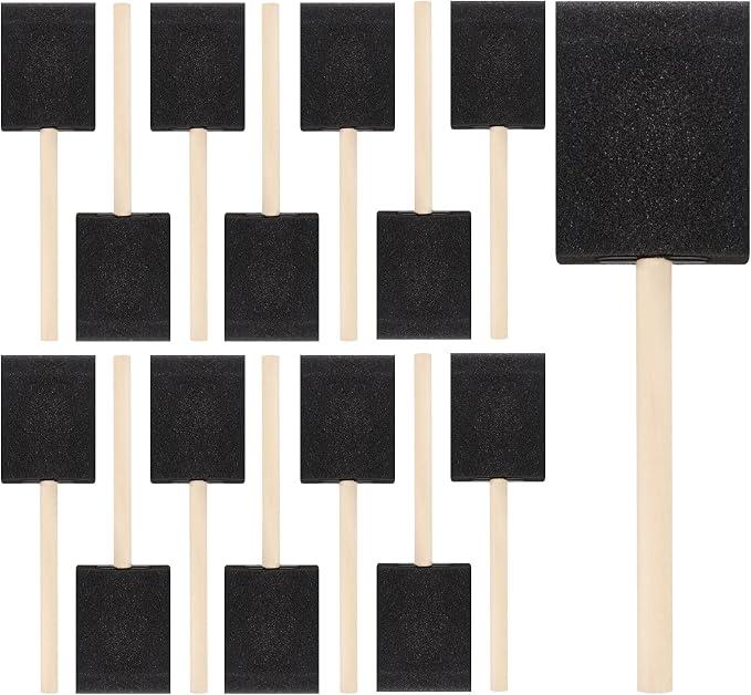 Bates- Foam Paint Brushes, 2 Inch, 16 Pack, Wooden Handle, Sponge Brushes for Painting, Staining, Varnishes, Gluing and DIY Craft Projects on Wood, Metal & More