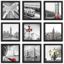 YESKAY 8x8 Picture Frame Set of 9, Photo Gallery Wall Frame Set, Display Pictures 4x4 with Mat or 8 x 8 Without Mat, Square Frame Picture Frames Collage Wall Decor, Black