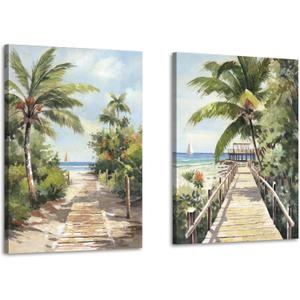 ARTISTIC PATH Beach Coastal Canvas Wall Art - Ocean Lighthouse Paintings Vintage Van Prints Palm Tree Pictures Surfboard Artwork for Bedroom (16"L x 24"W)
