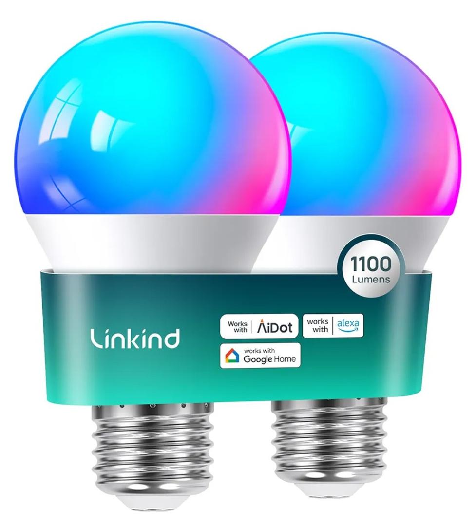 Linkind Smart Light Bulbs, 1100LM (75W Equivalent) Smart Bulb, Work with Alexa & Google Home, RGBTW Color Changing Bulbs Music Sync, 2.4GHz Wi-Fi & Bluetooth, LED Alexa Light Bulbs 11W, A19 E26, 2Pack