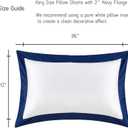 White Pillow Shams King Size Set of 2, 100% Cotton Hotel Luxury Decorative Pillow Sham with Navy Border, 400TC Sateen Weave Soft Smooth Breathable Elegant Pillowcases for Bedding, 20x36 Inches