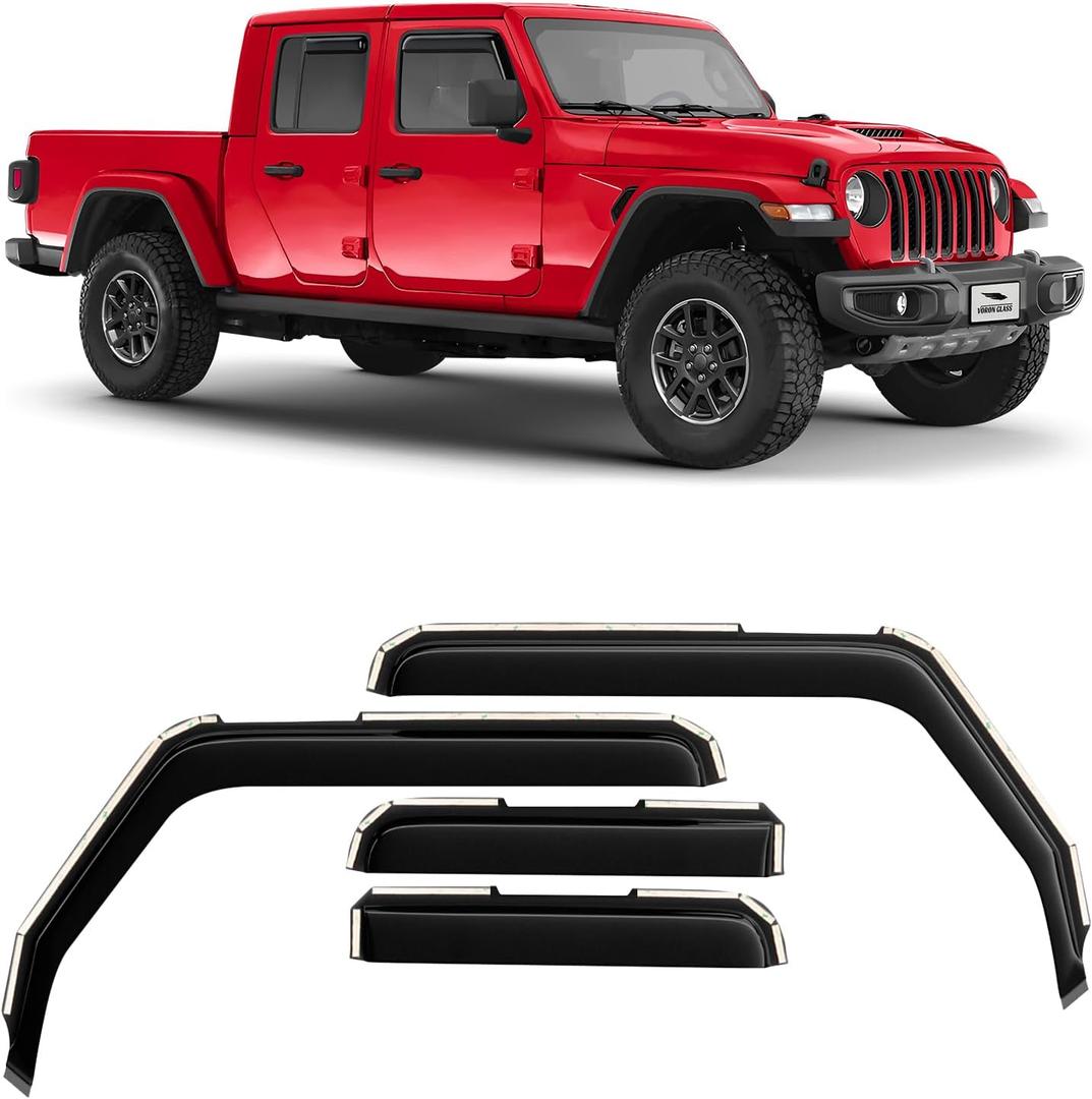Voron Glass in-Channel Extra Durable Rain Guards for Jeep Gladiator 2020-2025, Window Deflectors, Vent Window Visors, 4 Pieces - 200292
