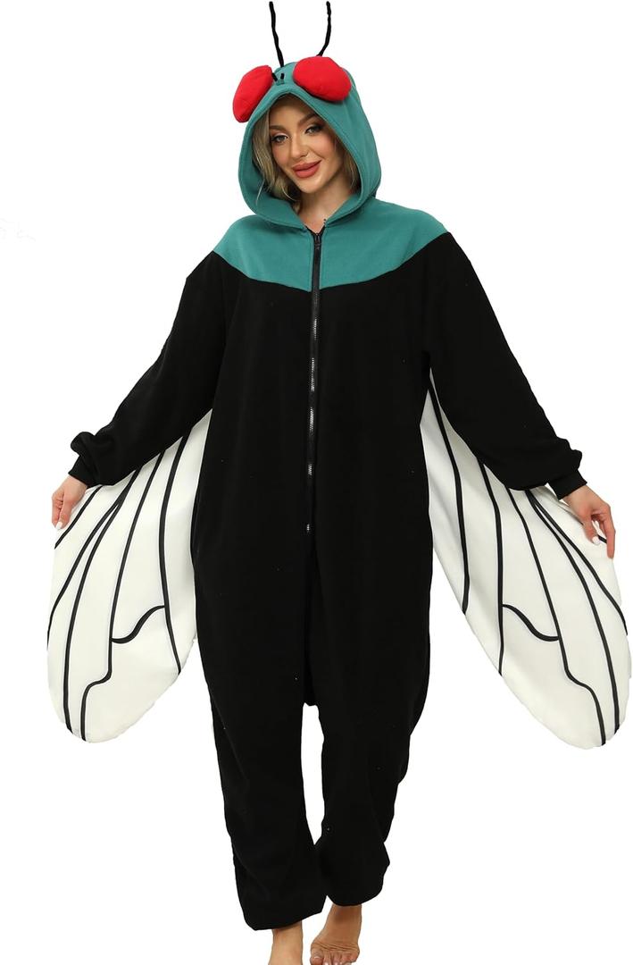 Adult Black Fly Costume Onesie Fly Bug Pajamas Halloween Costumes Anime Cosplay pajamas for Men Women (X-Large, Green)