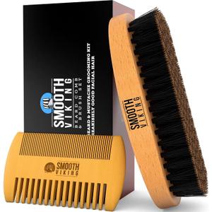 Beard Comb - Natural Boar Bristle Beard Brush & Beard Comb for Men - Facial Hair Care Gift Set for Men - Mustache Styling, Grooming & Shaping Tools