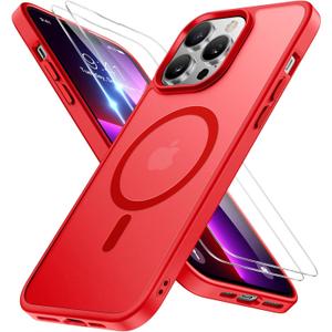 Miracase Magnetic Series for iPhone 13 Pro Max Case [Compatible with MagSafe] [with 2X Screen Protectors] Military-Grade Protection, Anti-Fingerprint, Slim Phone Case for iPhone 13 Pro Max, Red