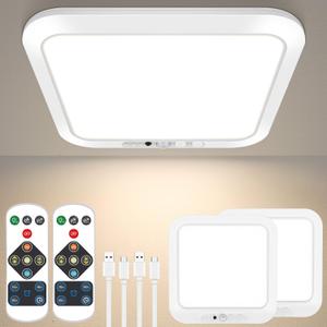 Rechargeable Motion Sensor Closet Light with Remote, Wireless Battery Operated Ceiling Light Magnetic Mount, Rechargeable LED Shower Light No Wiring for Indoor, Shower, Stairs, Hallway, Porch - 2 Pack
