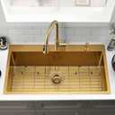 30 Inch Gold Kitchen Sink Drop In- Wesliv 30x18 Inch Kitchen Sink Drop in Sinks Stainless Steel Deep Single Bowl Gold Overmount Sink with Bottom Rinse Grid & Soap Dispenser, 30"x18"x9"