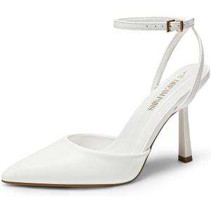 DREAM PAIRS High Heels for Women Closed Pointed Toe Dress Shoes for Women Ankle Strap Stiletto Heel Party Wedding Sexy Pump Shoes (8, White-pu)