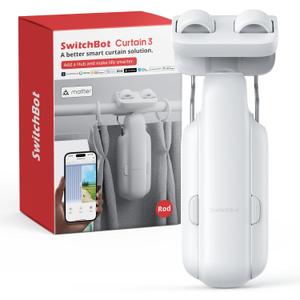 SwitchBot 2025 Automatic Curtain Opener 3 Rod-Bluetooth Remote Control, WiFi&Smartphone Control, Upgraded High-Performance, Add Hub to Work with Alexa, Google Home, HomeKit