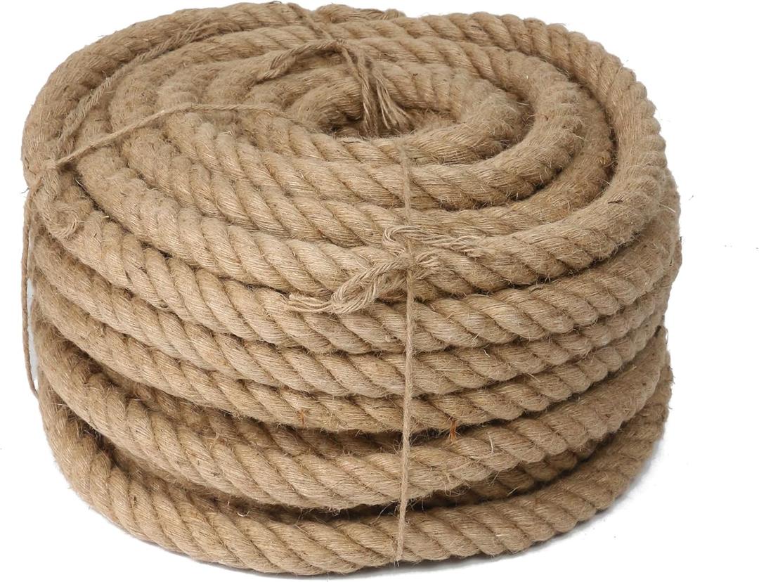 Natural Jute Twine Strin, Bulk Hemp Jute Rope Ideal for Tug of War, Deer Hunting, Nautical, Crafts, Swing, Packing Material Burlap Ribbon, Christmas Knitting Macrame Decoration(35mm/100 Feet)