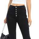 Mityblue Women's Flare Stretchy Jeans High Waist Bootcut Slimming Denim Bell Bottom Multi Button Pants (B16-Black-14)