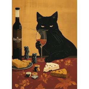 DAZZLEDOTS Black Cat Diamond Art Kits for Adults, DIY 5D Diamond Painting Kits, Round Full Drill Diamond Dots Gem Paintings Canvas for Beginners, Perfect for Home Wall Decor 12x16inch