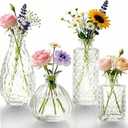 Glass Bud Vases Set of 4,Small Vase for Flowers,Clear Vintage Embossed Mini Vases,Flower Arrangements in Vases for Party or Home Decor (A)
