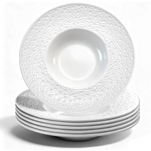 Berglander Rimmed Soup Bowls Set of 6, Reusable 9oz Plastic Multipurpose Plates Dish for Mushroom Soup/Pasta/Fruit/Icecream/Dessert/Snack/Salad, Unbreakable for Kid/Camping/Picnic (1.White)
