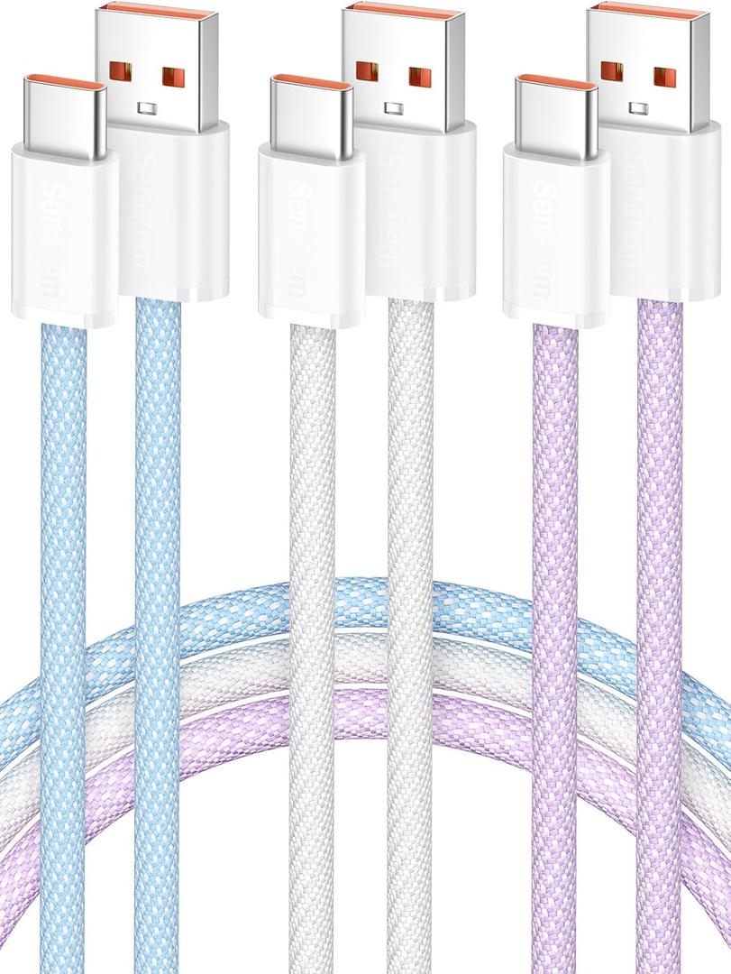 Senetem USB C Cable 10FT 3-Pack, USB A to USB Type C Long Charger Cord, 3A Fast Charging Compatible with iPhone 15 16 17 Pro, Samsung S24/S23 S22/Note 20/10, Car Play, Apple iPad Android Accessories