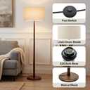 61" Walnut Wood Floor Lamp with Linen Drum Shade, E26 Base, UL Listed | Mid-Century Standing Tall Lamp, Farmhouse Lighting for Living Room, Bedroom, Dining Room, Office, Bulb Not Included, Beige