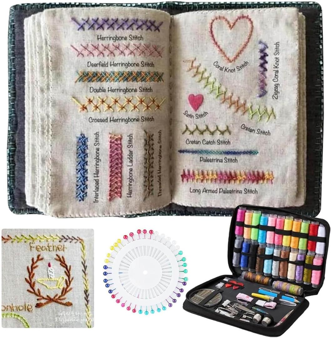 2026 New Embroidery Stitch Book Kit, Portable All Scenario Embroidery Stitch Book & Sewing Kit, Embroidery Practice Book with Instructional Tutorial 106 Pattern for DIY and Sew Enthusiast