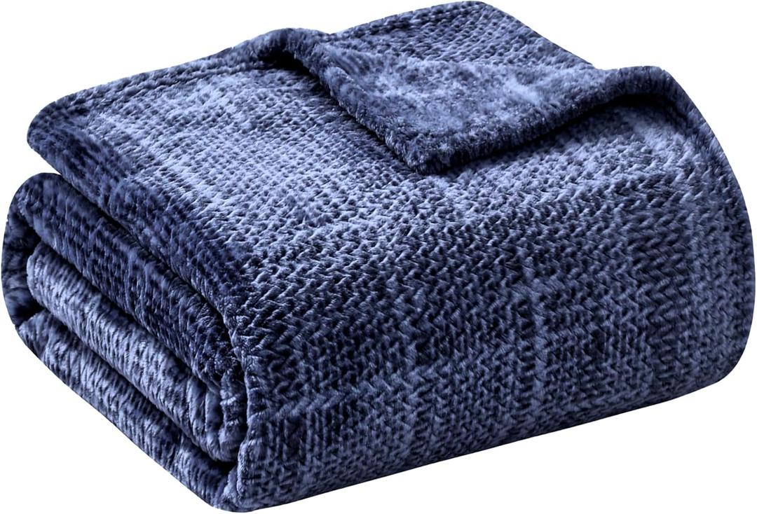 COOVA Fleece Throw Blanket for Couch, Super Soft and Cozy 3D Jacquard Warm Blankets, Lightweight and Fuzzy Throw for Bed, Sofa, Chair, Giftable (Navy Blue, 50"x60")