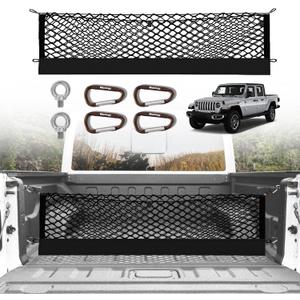Muslogy Truck Bed Cargo Net Trunk Netting Compatible with Jeep Gladiator 2020-2025 2026 JT Accessories, Pickup Cargo Organizer SUV Sedan Storage Net w/Heavy Duty Carabiners