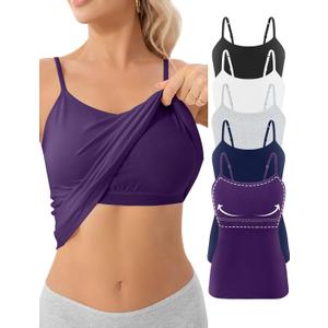 5 Pack Cotton Camisole with Shelf Bra for Women Adjustable Spaghetti Strap Tank Top Basic Undershirts Camis (Gray, XXL)