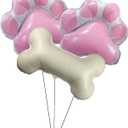 3 Pcs Dog Party Balloons with 2Pcs Pink Paw Shaped Mylar and 1Pcs Bone Shaped for Baby Shower Kids Birthday Pets Decoration