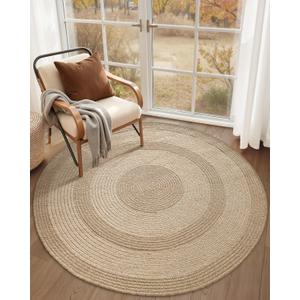 Color&Geometry 4x4 Round Jute Rug Indoor Outdoor, Reversible Hand Woven Natural Fiber Minimalist Area Rug, Easy Clean Scandinavian Decor for Patio, Deck, Living Room, Dining Room