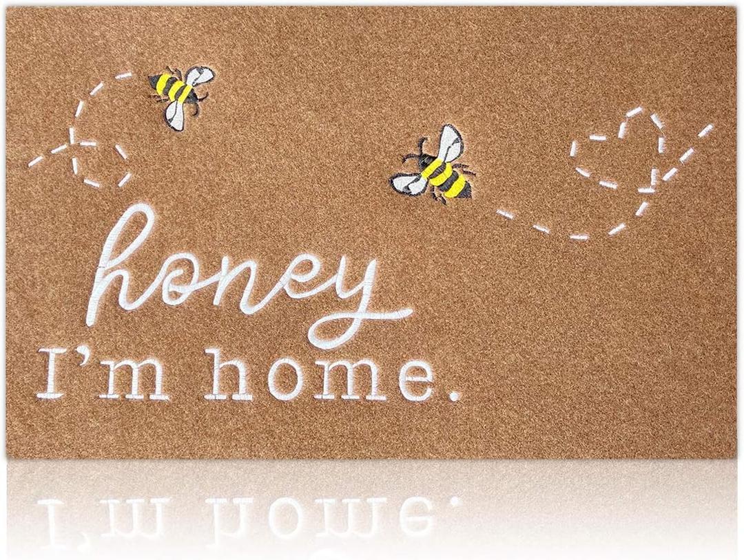 Bee Door Mat Brown Welcome Mats Front Door Indoor Outdoor Entrance Honey I'm Home Kitchen Rugs Entry Outside Doormat Non Slip Durable Rubber Back Funny Farmhouse Mat (1'6" x 2'4" (Rectangular))