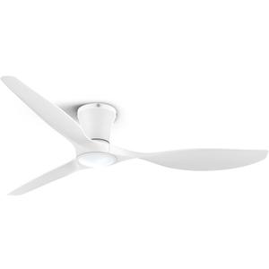 ocioc 52 inch Ceiling Fans with Lights and Remote, Dimmable Ceiling Fans with Reversible Quiet DC Motor, Flush Mount, 3CCT, White Ceiling Fan for Bedroom Living Room Indoor/Outdoor